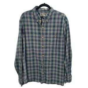 Duluth Trading Co Plaid Button Down Shirt Mens Size Large Blue Green Casual
